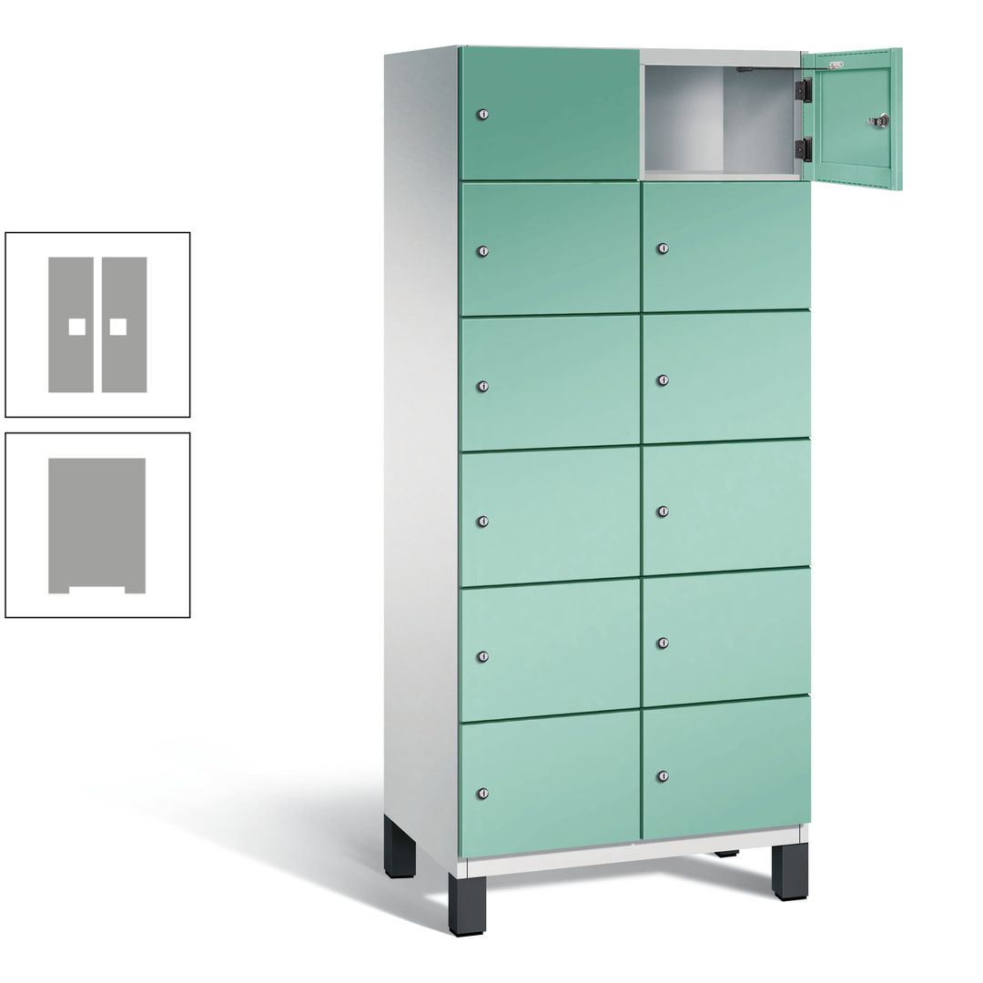 Fächerschrank, Stahlschrank, 12 Fächer, Türöffnungsbegrenzer, Füße, 1.980 x 800 x 525 mm (HxBxT), Korpus anthrazitgrau, Front anthrazitgrau