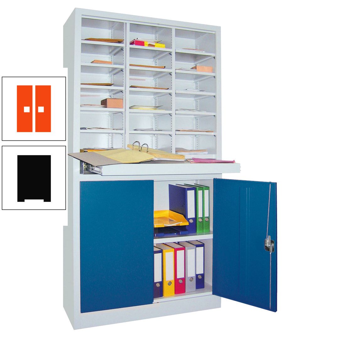 Aktenschrank - Büroschrank mit Sortierstation - 18 Fächer Ordnungsregal - Ausziehboden - 1.950 x 1.000 x 400 mm (HxBxT) - anthrazitgrau
