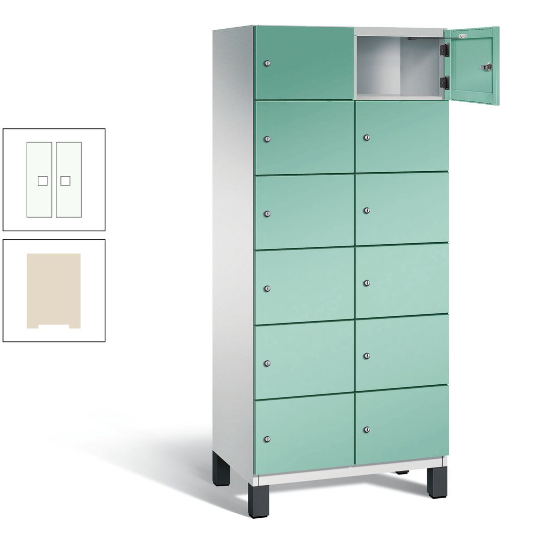 Fächerschrank, Stahlschrank, 12 Fächer, Türöffnungsbegrenzer, Füße, 1.980 x 800 x 525 mm (HxBxT), Korpus anthrazitgrau, Front anthrazitgrau