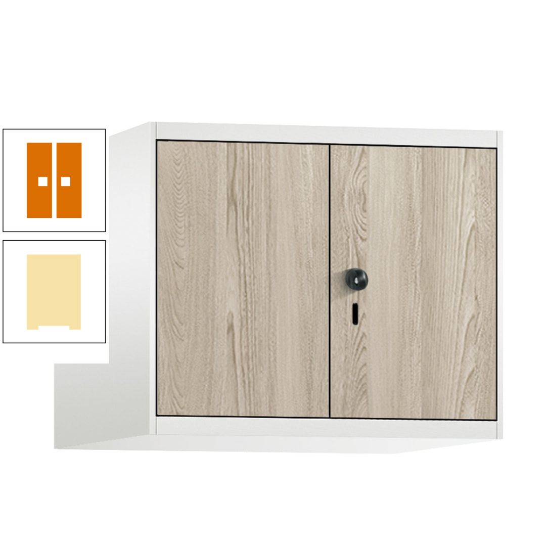 Aufsatzschrank, Schrankaufsatz, Türen paarweise, 2 Fächer a 300 mm, Farbe Pastellgelb, Tür anthrazitgrau , 500 x 600 x 500 mm (HxBxT)