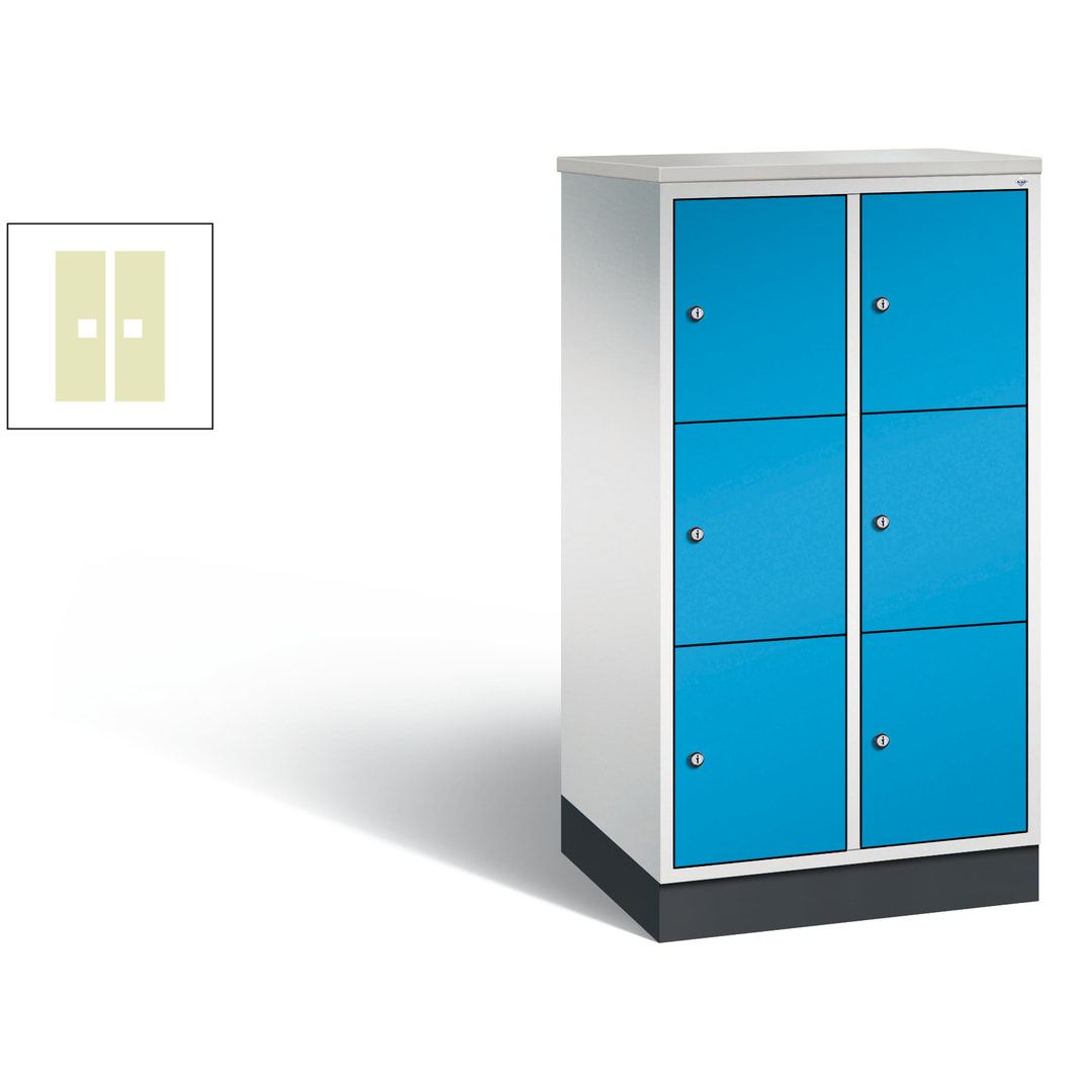 Schließfachschrank, Fächerschrank, 2 Abteile, 6 Fächer, Zylinderschloss, 1.250 x 620 x 500 mm (HxBxT), Korpus Fernblau, Tür anthrazitgrau