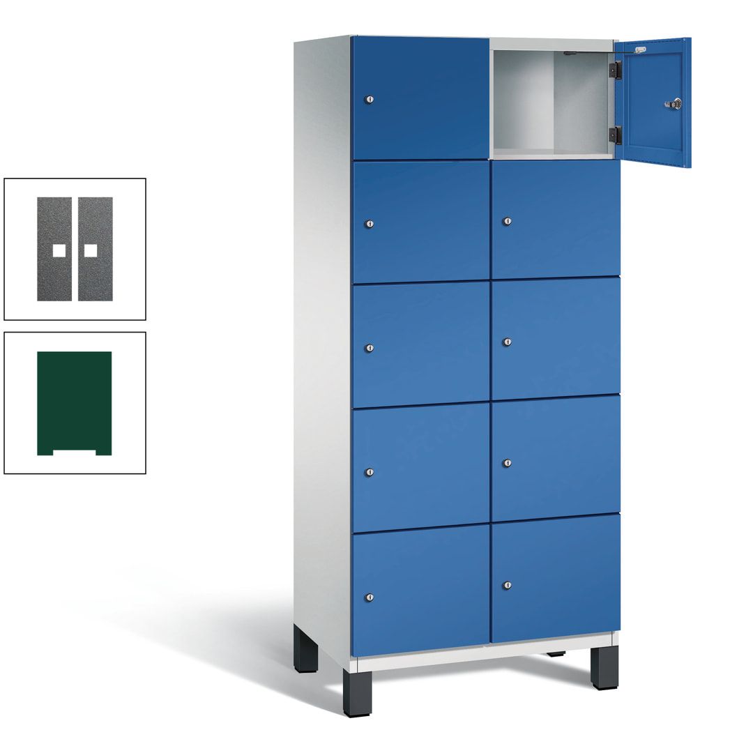 Fächerschrank, Stahlschrank, 10 Fächer, Türöffnungsbegrenzer, Füße, 1.980 x 800 x 525 mm (HxBxT), Korpus anthrazitgrau, Front anthrazitgrau