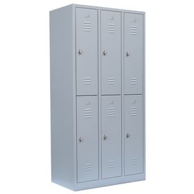 Garderobenschrank, Doppelstockspind, 3 Abteile, 6 Fächer, 1.950 x 885 x 500 mm (HxBxT), Stahl, Drehriegel, Korpus: lichtgrau, Front: lichtgrau
