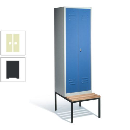 Doppel-Spindschrank, Buche Sitzbank untergebaut, 2 Abteile a 300 mm, Korpus lichtgrau, Tür anthrazitgrau, 2.090 x 610 x 815 mm (HxBxT)