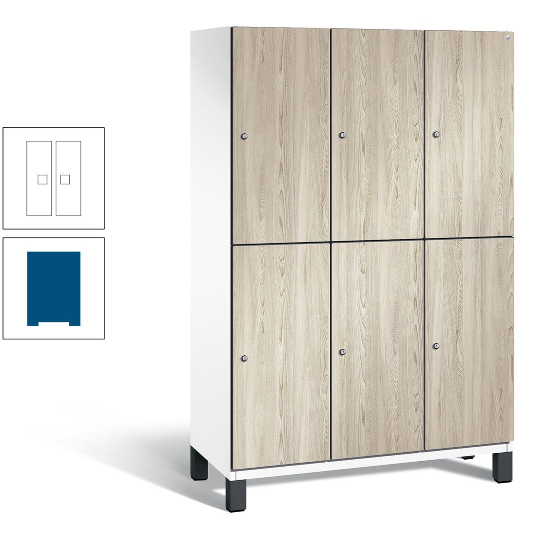 Fächerschrank, Garderobenschrank, mit Füßen, 3 Abteile, 1.980 x 1.200 x 525 mm (HxBxT), Korpus anthrazitgrau, Tür Donau-Ahorn
