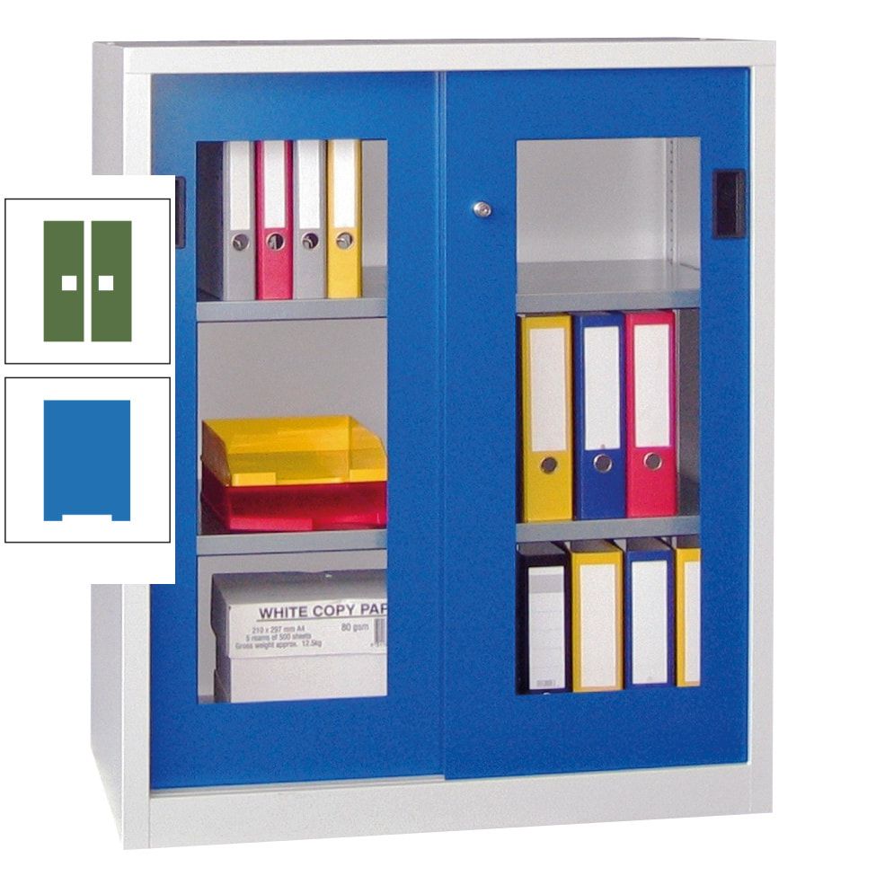 Schiebetürenschrank - Sichtfenstertüren - 1.000x1.000x400 mm (HxBxT) - 2 Böden, gepulvert - Zylinderschloss - anthrazitgrau
