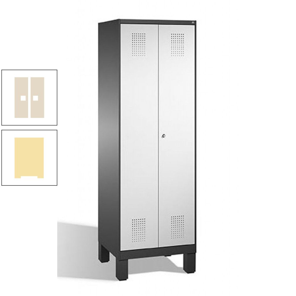 Doppel-Spind, Doppeltüren, Garderobenschrank mit Füßen, 2 Abteile a 300 mm, Korpus anthrazitgrau, Tür anthrazitgrau, 1.850 x 600 x 500 mm (HxBxT)