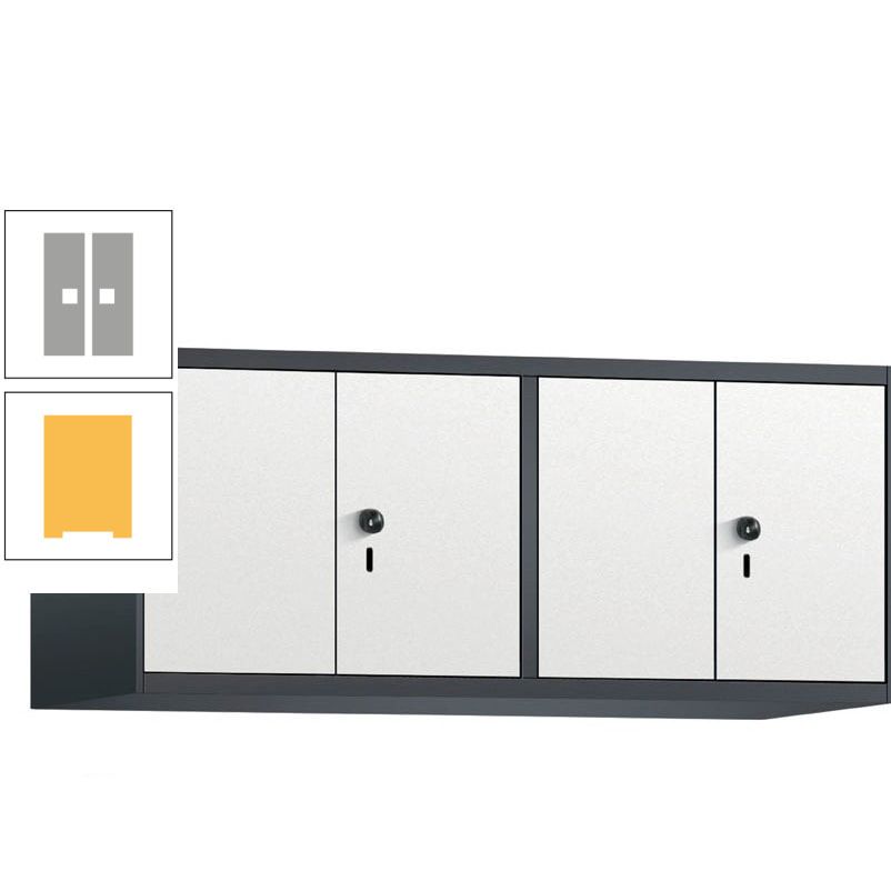 Aufsatzschrank, Schrankaufsatz, Türen paarweise, 4 Fächer a 300 mm, Farbe Pastellgelb, Tür anthrazitgrau, 500 x 1.200 x 500 mm (HxBxT)