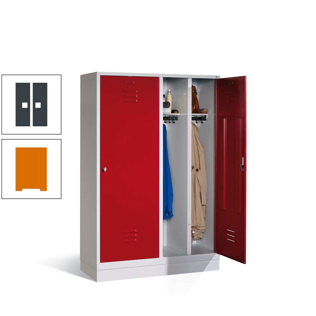 Doppel-Spind mit Großtüren, Garderobenschrank mit Sockel, 4 Abteile a 300 mm, Korpus anthrazitgrau, Tür anthrazitgrau, 1.800 x 1.190 x 500 mm (HxBxT)