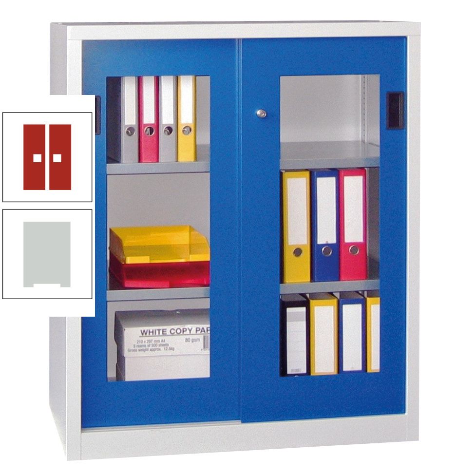 Schiebetürenschrank - Sichtfenstertüren - 1.000x1.000x400 mm (HxBxT) - 2 Böden, gepulvert - Zylinderschloss - anthrazitgrau