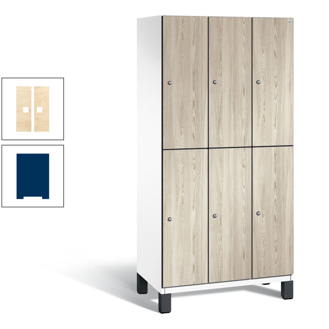 Fächerschrank, Garderobenschrank, mit Füßen, 3 Abteile, 1.980 x 900 x 525 mm (HxBxT), Korpus anthrazitgrau, Tür Donau-Ahorn