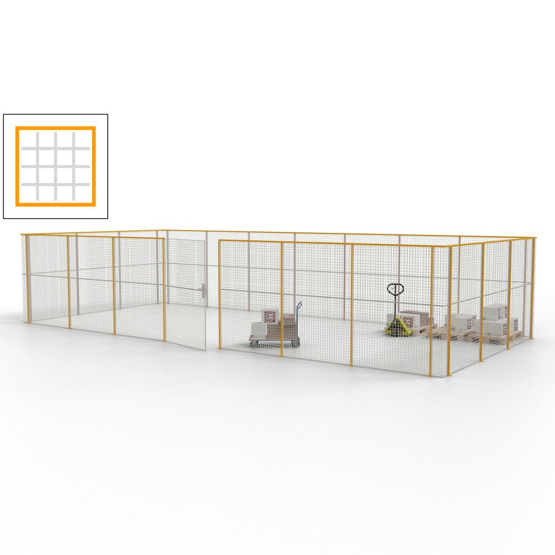 Hallentrennwand - Flügeltür, Gitter - 19 Gitterwände - 2.200 x 10.900 x 4.900 mm (HxBxT) - Perlweiß/reinorange