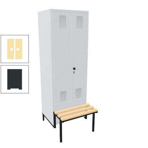 Doppel-Spind, Garderobenschrank, Buche Sitzbank integriert, 2 Abteile a 400 mm, Korpus anthrazitgrau, Tür anthrazitgrau, 1.850 x 800 x 815 mm (HxBxT)