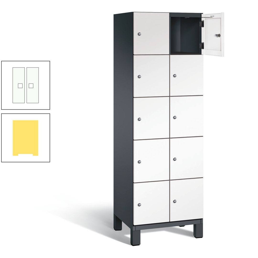 Fächerschrank, Stahlschrank, 10 Fächer, Türöffnungsbegrenzer, Füße, 1.980 x 600 x 525 mm (HxBxT), Korpus anthrazitgrau, Front anthrazitgrau