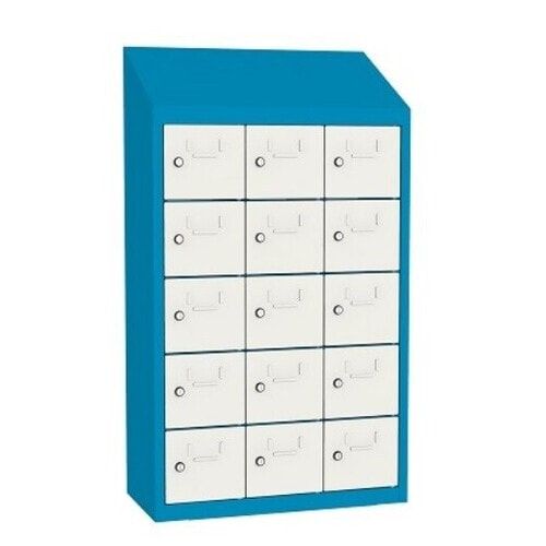 Kantinenschrank, Schließfachschrank, Etikettrahmen, 3 Abteile, 15 Fächer, 1.090 x 620 x 300 mm (HxBxT), Korpus anthrazitgrau, Front anthrazitgrau