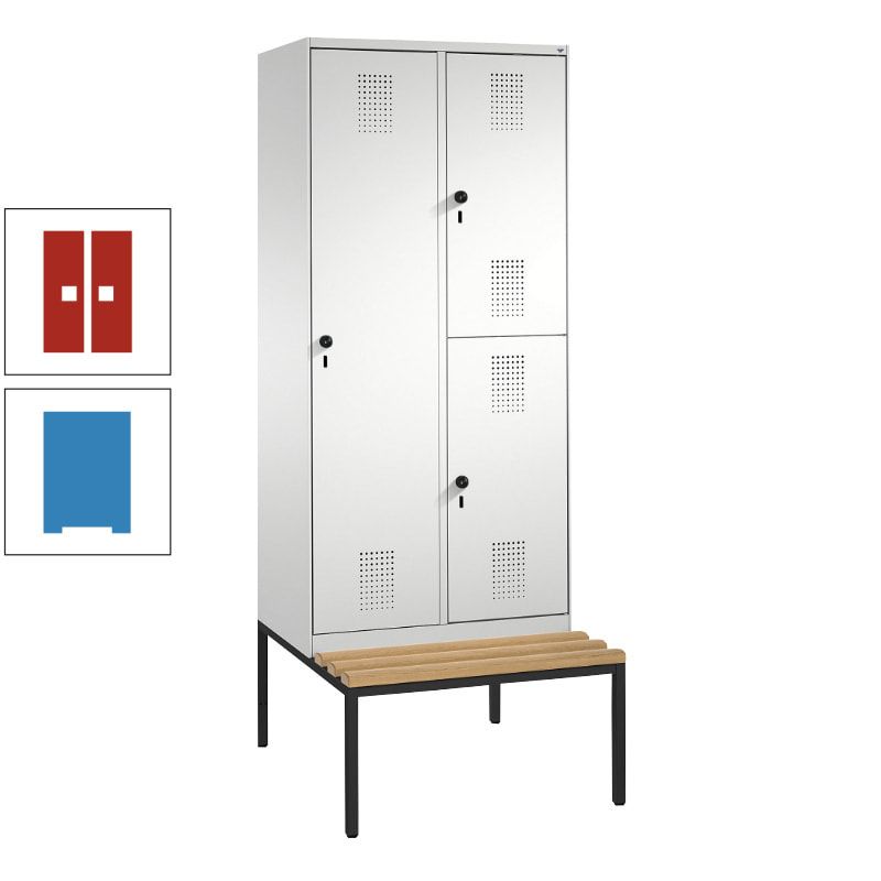Garderobenschrank, Spind ein- und doppelstöckig Sitzbank, 2 Abteile, 3 Fächer, 2.090 x 800 x 500 mm (HxBxT), Front anthrazitgrau, Korpus anthrazitgrau