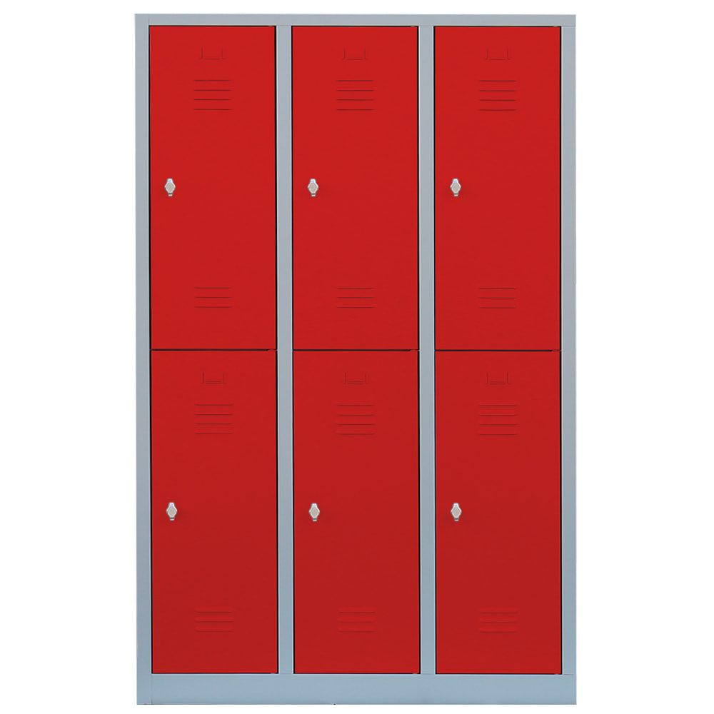 Garderobenschrank, Doppelstockspind, 3 Abteile, 6 Fächer, 1.800 x 1.185 x 500 mm (HxBxT), Stahl, Drehriegel, Korpus: lichtgrau, Front: anthrazitgrau
