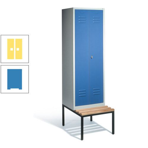 Doppel-Spindschrank, Buche Sitzbank untergebaut, 2 Abteile a 300 mm, Korpus lichtgrau, Tür anthrazitgrau, 2.090 x 610 x 815 mm (HxBxT)