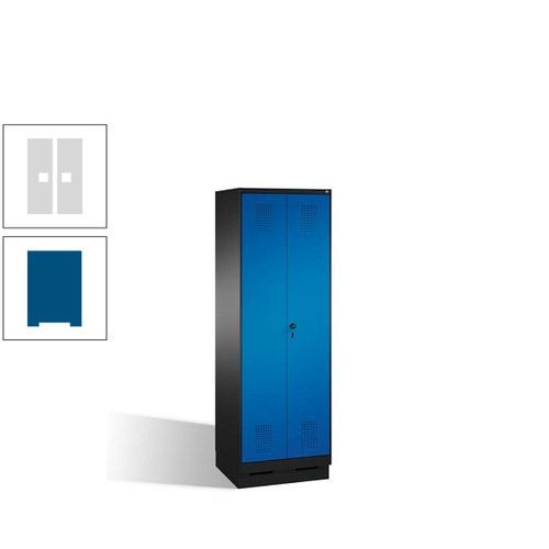 Doppel-Spind, Doppeltüren, Garderobenschrank mit Sockel, 2 Abteile a 300 mm, Korpus anthrazitgrau, Tür anthrazitgrau, 1.800 x 600 x 500 mm (HxBxT)