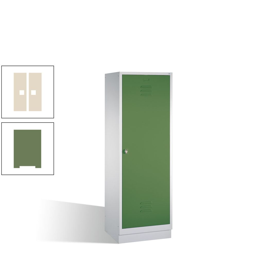 Doppel-Spind mit Großtür, Garderobenschrank mit Sockel, 2 Abteile a 300 mm, Korpus anthrazitgrau, Tür anthrazitgrau, 1.800 x 610 x 500 mm (HxBxT)