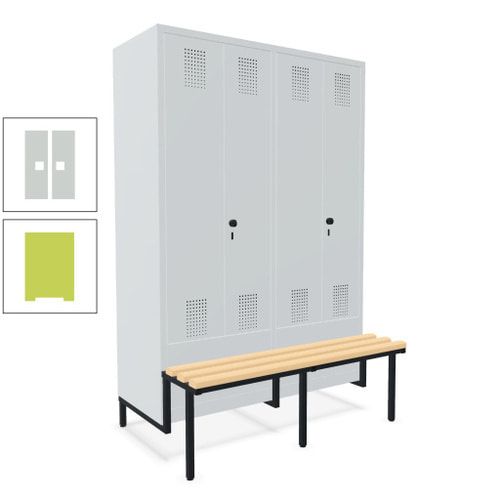 Doppel-Spind, Garderobenschrank, Buche Sitzbank integriert, 4 Abteile 300 mm, Korpus anthrazitgrau, Tür anthrazitgrau, 1.850 x 1.200 x 815 mm (HxBxT)