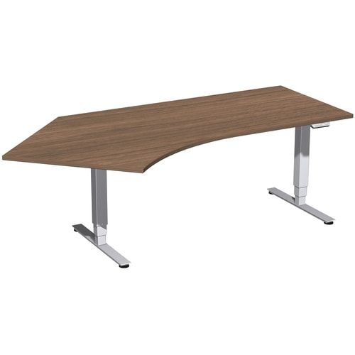 Winkelschreibtisch, Winkel links, Elektro Pro+, elektronisch höhenverstellbar, 625-1.285 x 2.166 x 1.130 mm (HxBxT), Gestell silber, Dekor Ahorn