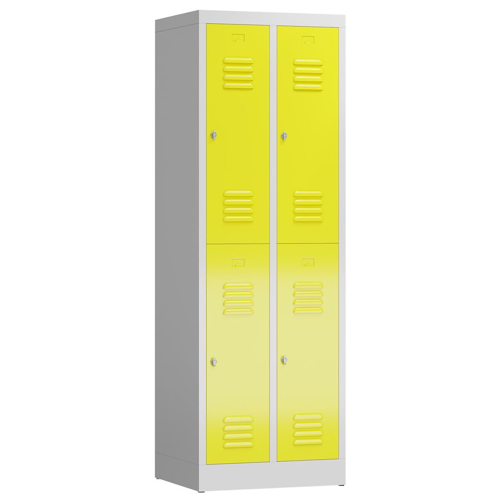 Garderobenschrank, Doppelstockspind, 2 Abteil, 4 Fächer, 1.800 x 590 x 500 mm (HxBxT), Stahl, Drehriegel, Korpus: lichtgrau, Front: anthrazitgrau