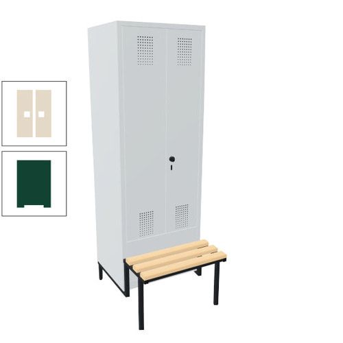 Doppel-Spind, Garderobenschrank, Buche Sitzbank integriert, 2 Abteile a 400 mm, Korpus anthrazitgrau, Tür anthrazitgrau, 1.850 x 800 x 815 mm (HxBxT)