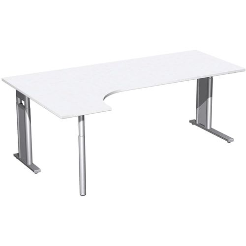 Eckschreibtisch, Ecke links, Füße einseitig verkürzt, C-Fuß Pro, höhenverstellbar, 680-820 x 1.600 x 1.200 mm (HxBxT), Dekor Ahorn