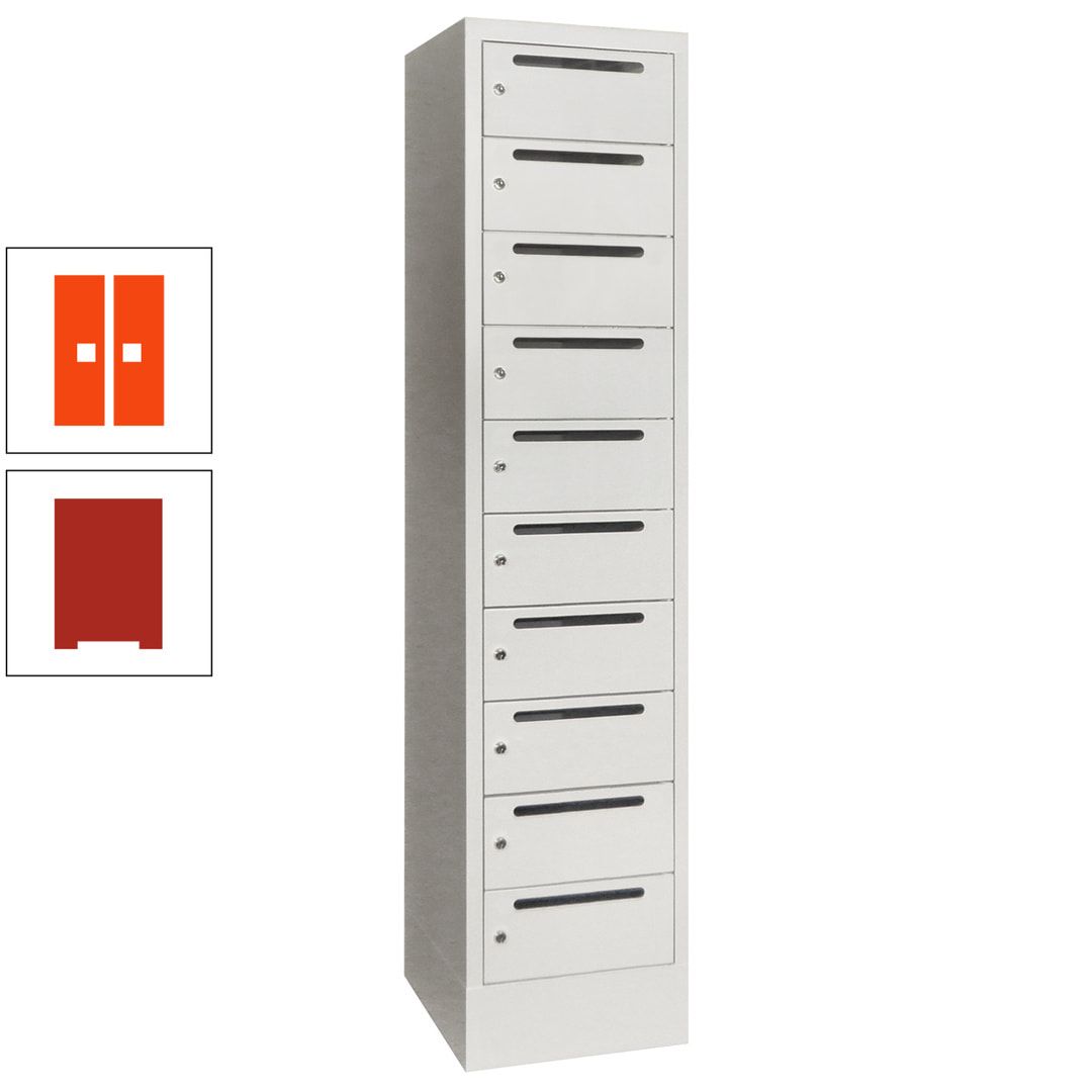 Postverteilerschrank, Schließfachschrank, 1 Abteil a 400 mm, 10 Fächer, 1.850 x 400 x 500 mm (HxBxT), Korpus anthrazitgrau, Front anthrazitgrau