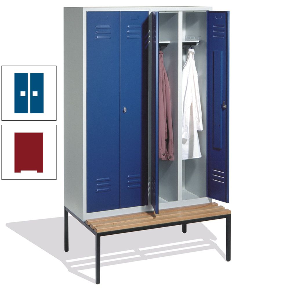Doppel-Spindschrank, Buche Sitzbank untergebaut, 4 Abteile a 300 mm, Korpus lichtgrau, Tür anthrazitgrau, 2.090 x 1.190 x 815 mm (HxBxT)