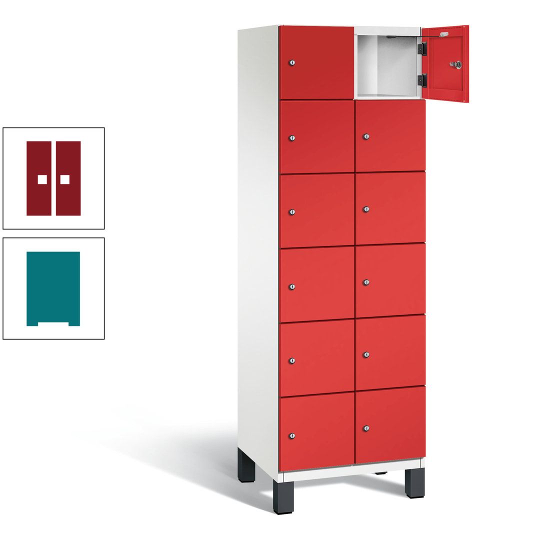 Fächerschrank, Stahlschrank, 12 Fächer, Türöffnungsbegrenzer, Füße, 1.980 x 600 x 525 mm (HxBxT), Korpus anthrazitgrau, Front anthrazitgrau