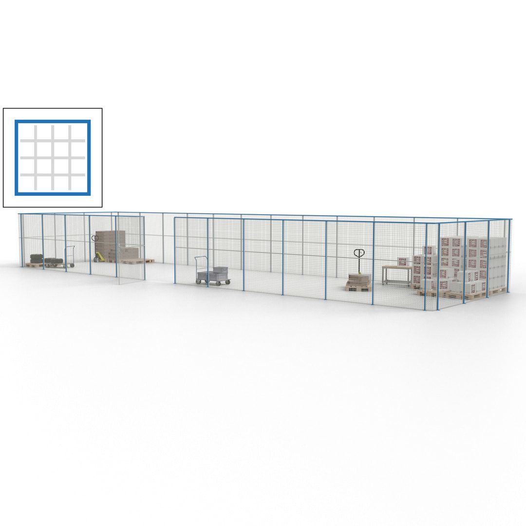 Maschinen Schutzgitter - Hallentrennwand - Sicherheitszaun - Tür - 45 m - 2.200 x 18.400 x 4.900 mm (HxBxT) - enzianblau