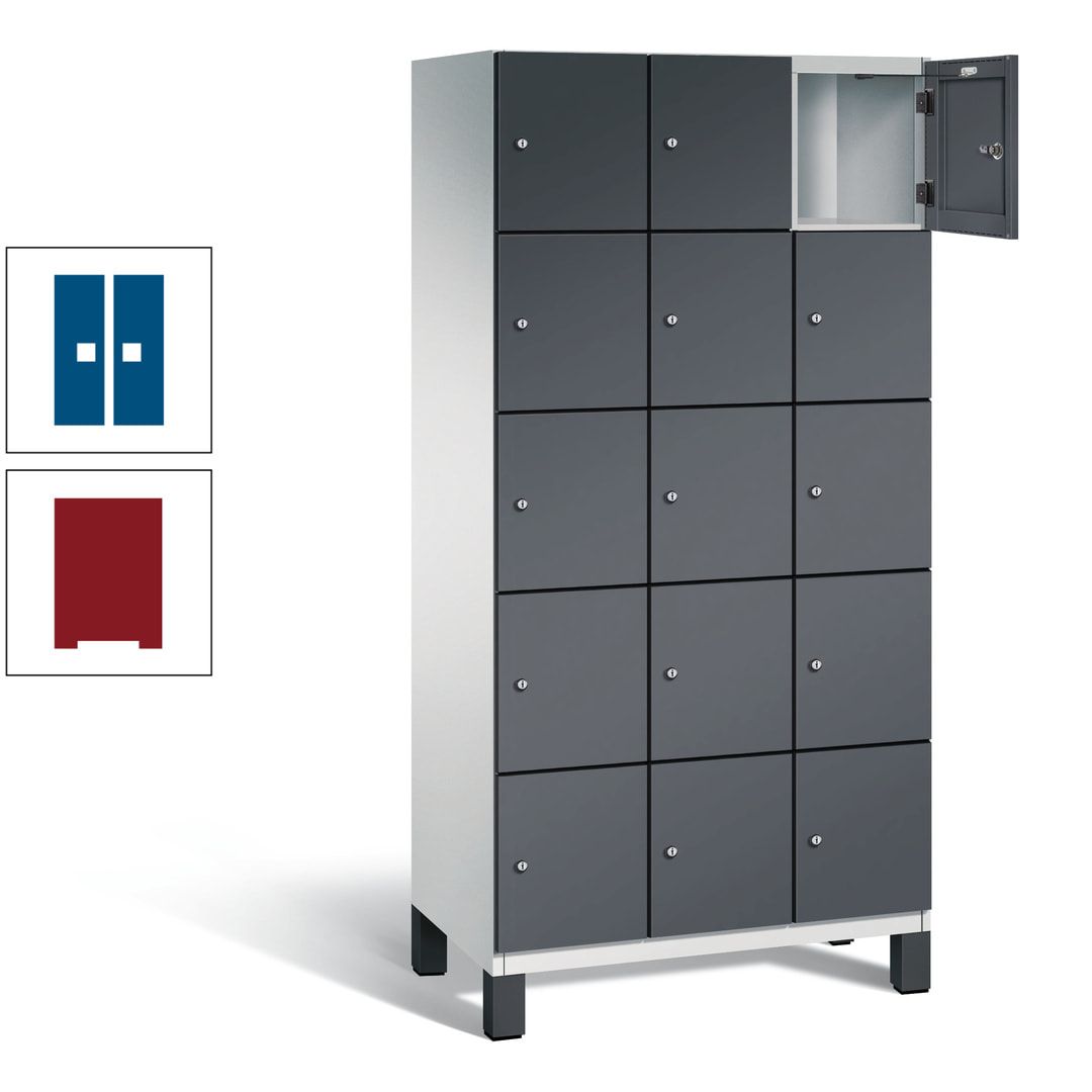 Fächerschrank, Stahlschrank, 15 Fächer, Türöffnungsbegrenzer, Füße, 1.980 x 900 x 525 mm (HxBxT), Korpus anthrazitgrau, Front anthrazitgrau