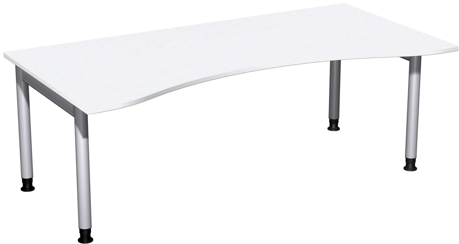 Ergo-Schreibtisch, Füße einseitig verkürzt, 4-Fuß Pro, höhenverstellbar, 680-800 x 1.600 x 1.000 mm (HxBxT), Gestell silber, Dekor Ahorn