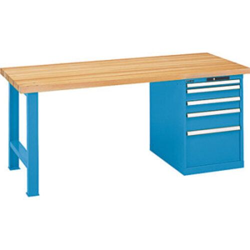 Werkbank, Buchenplatte - Code Lock - Tragkraft 1.000 kg - 850 x 2.000 x 800 mm (HxBxT) - 5 Schubladen - Capriblau