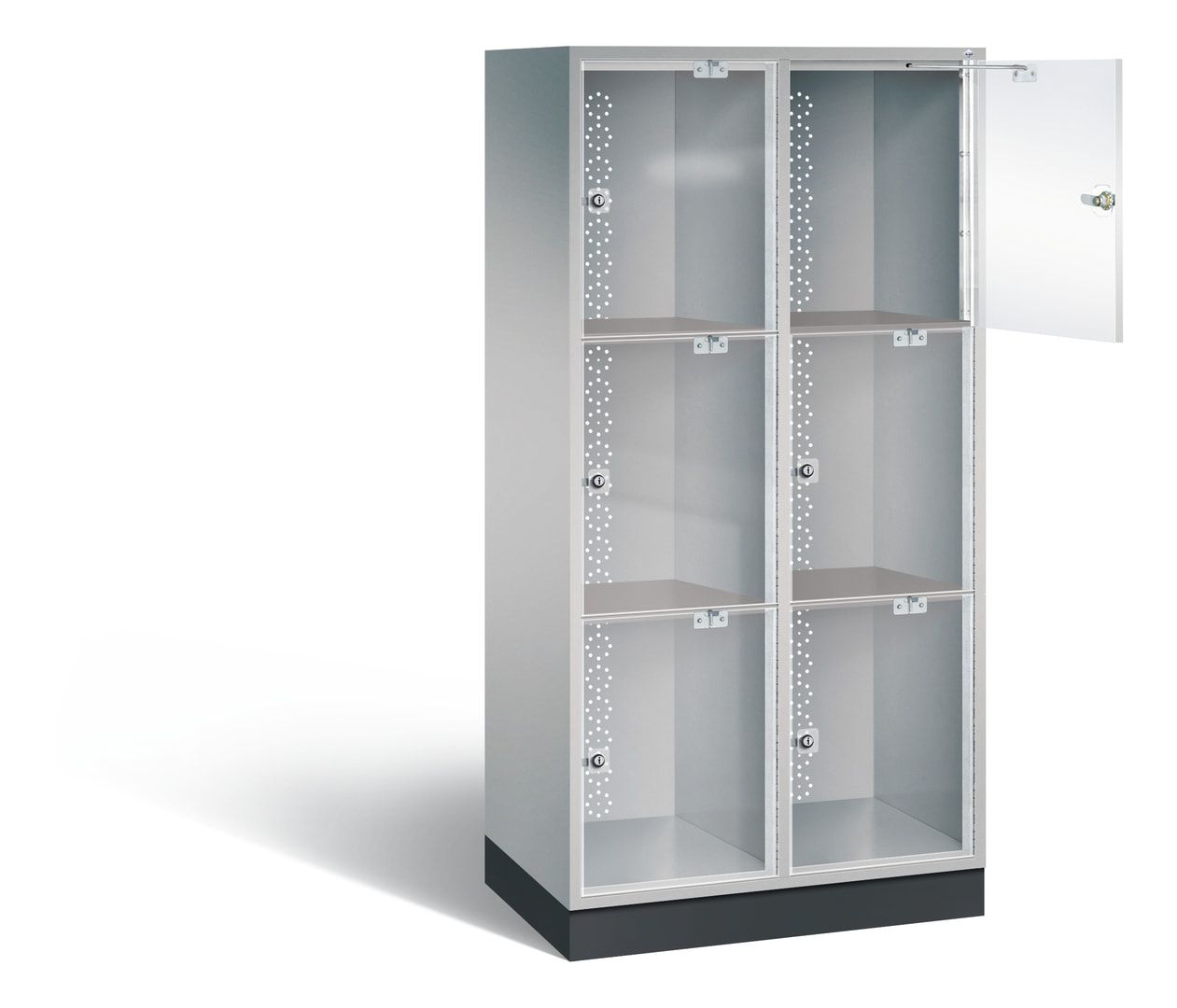 Schließfachschrank, Fächerschrank mit Türen aus Acrylglas, 2 Abteile, 6 Fächer, Zylinderschloss, 1.750 x 820 x 500 mm (HxBxT), Korpus anthrazitgrau