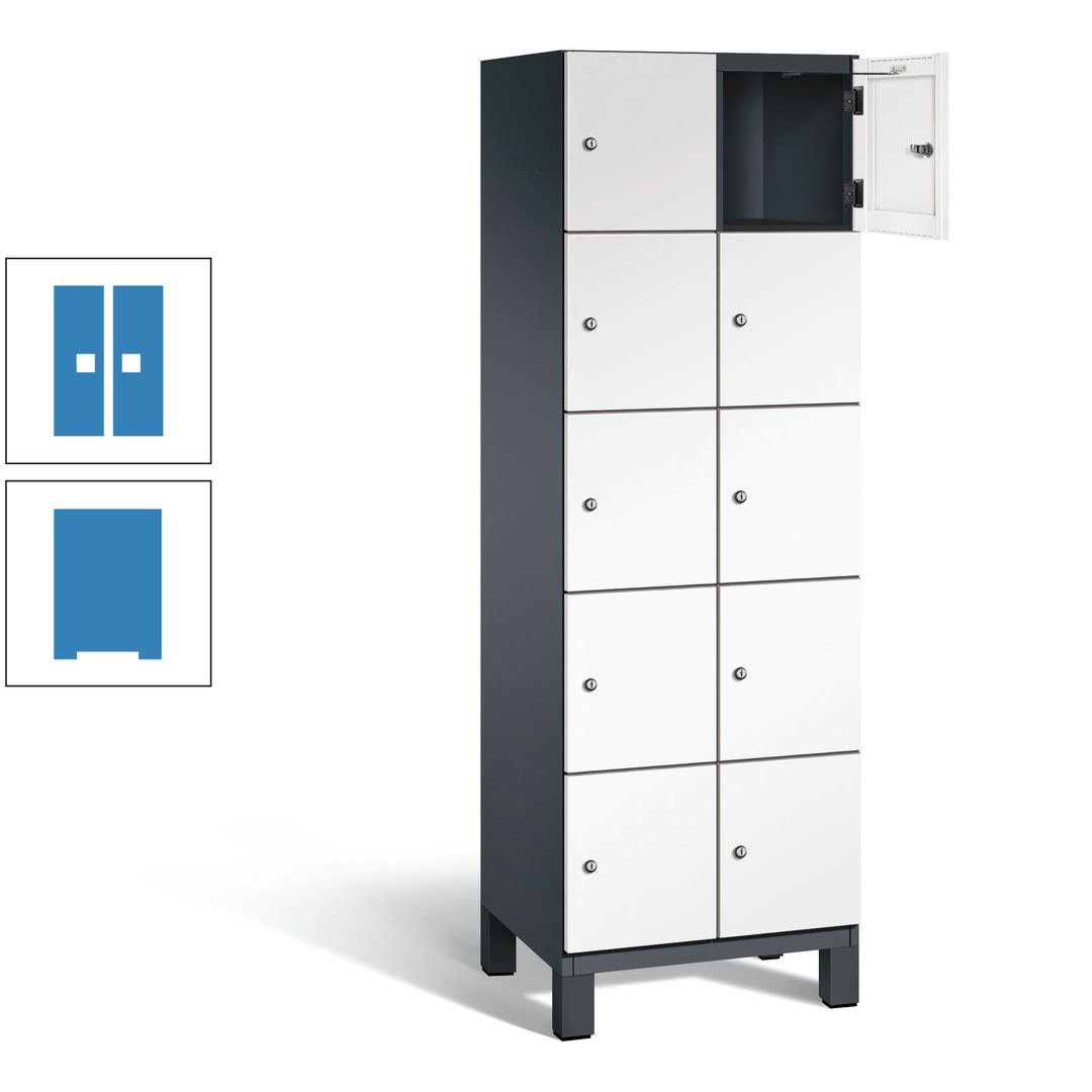 Fächerschrank, Stahlschrank, 10 Fächer, Türöffnungsbegrenzer, Füße, 1.980 x 600 x 525 mm (HxBxT), Korpus anthrazitgrau, Front anthrazitgrau
