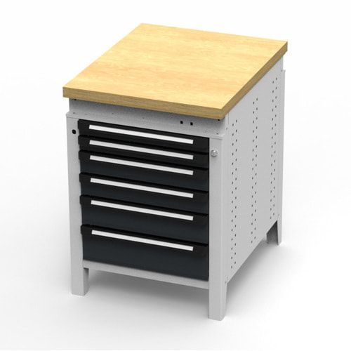OTTOKIND Werkbank - Arbeitsplatte bündig - 850 x 605 x 750 mm (HxBxT) - 6 Schubladen - lichtgrau
