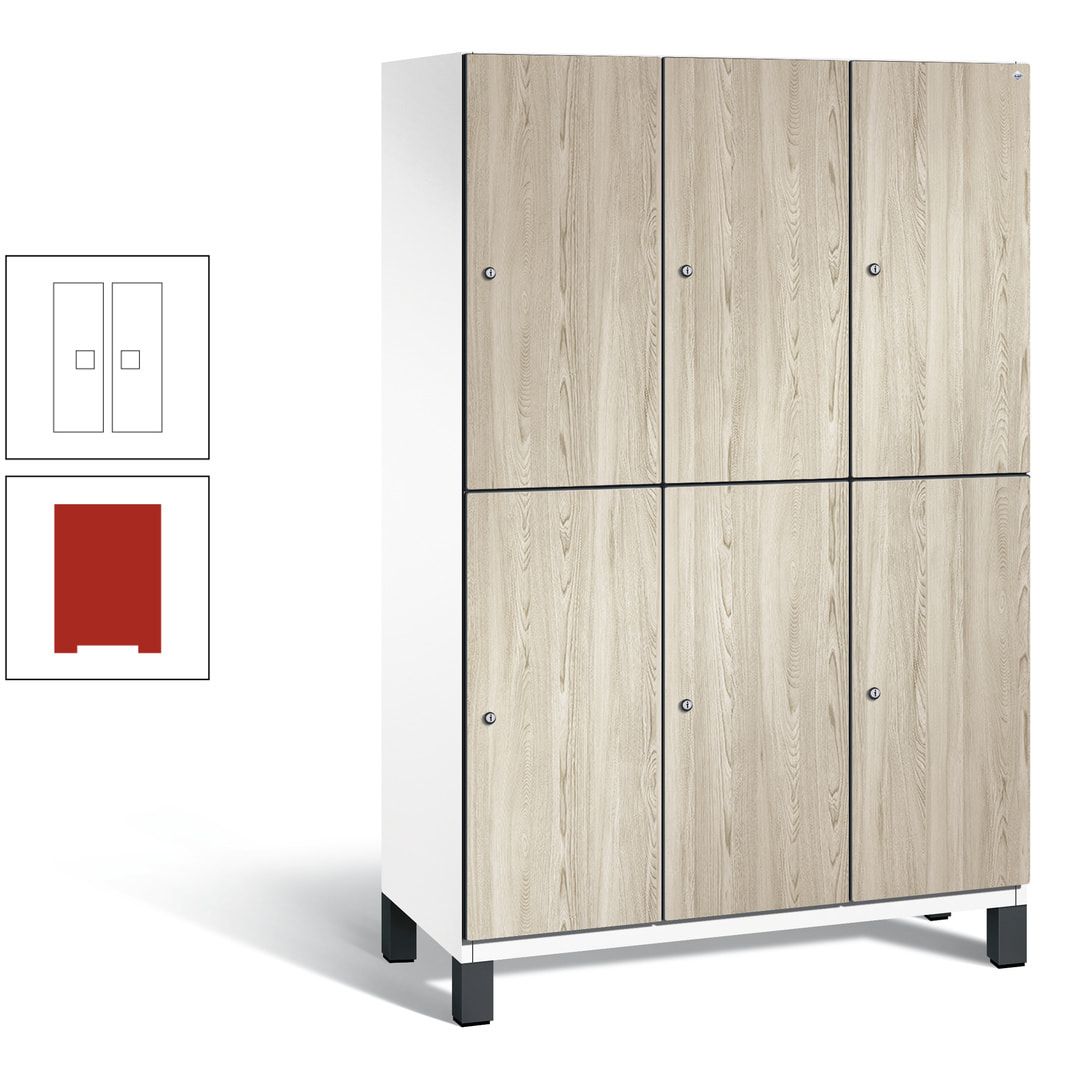 Fächerschrank, Garderobenschrank, mit Füßen, 3 Abteile, 1.980 x 1.200 x 525 mm (HxBxT), Korpus anthrazitgrau, Tür Donau-Ahorn