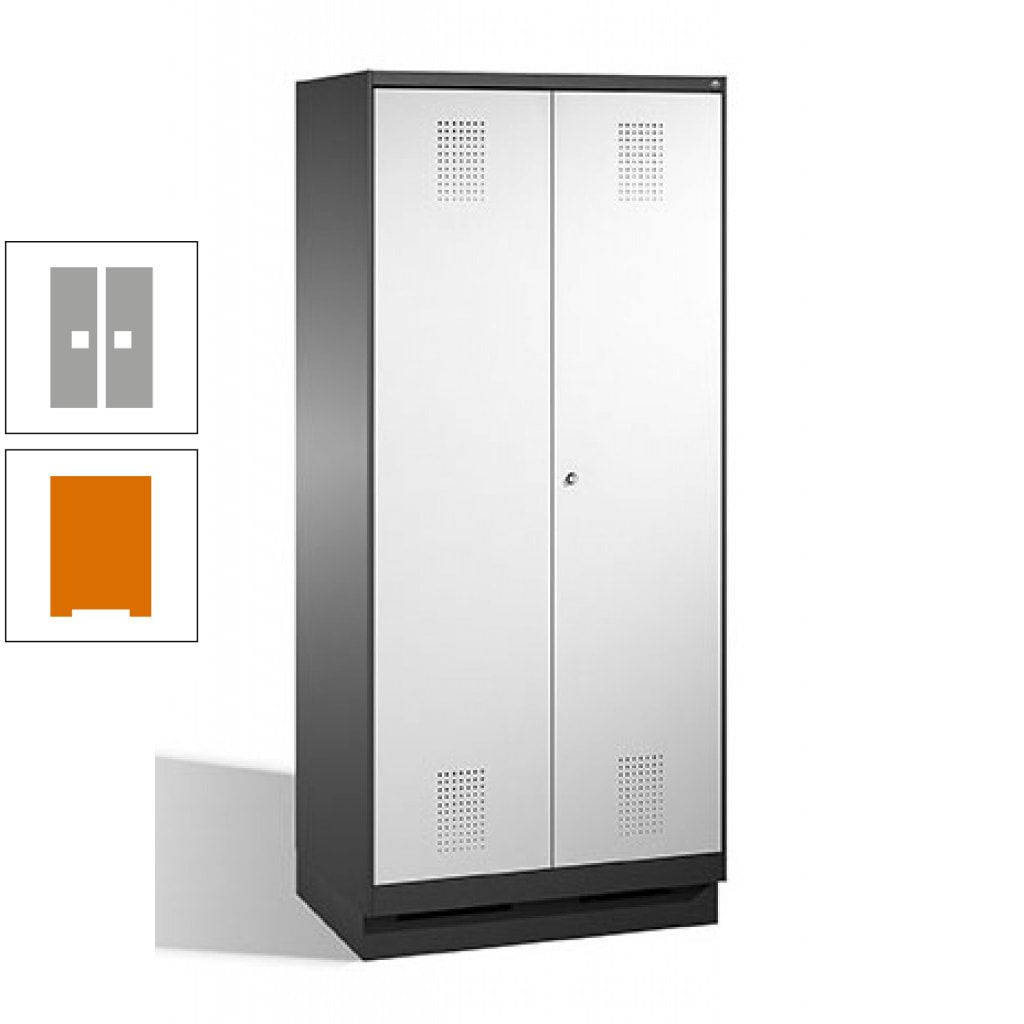 Doppel-Spind, Doppeltüren, Garderobenschrank mit Sockel, 2 Abteile a 400 mm, Korpus anthrazitgrau, Tür anthrazitgrau, 1.800 x 800 x 500 mm (HxBxT)