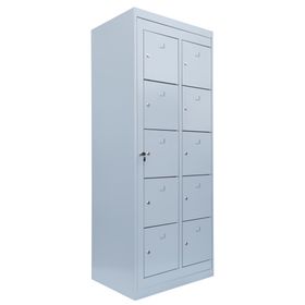 Verteilerschrank, Ausgabeschrank, Fächerschrank, Zentraltür, 2 Abteile, 10 Fächer, 1.800 x 740 x 500 mm (HxBxT), Korpus lichtgrau, Front wählbar