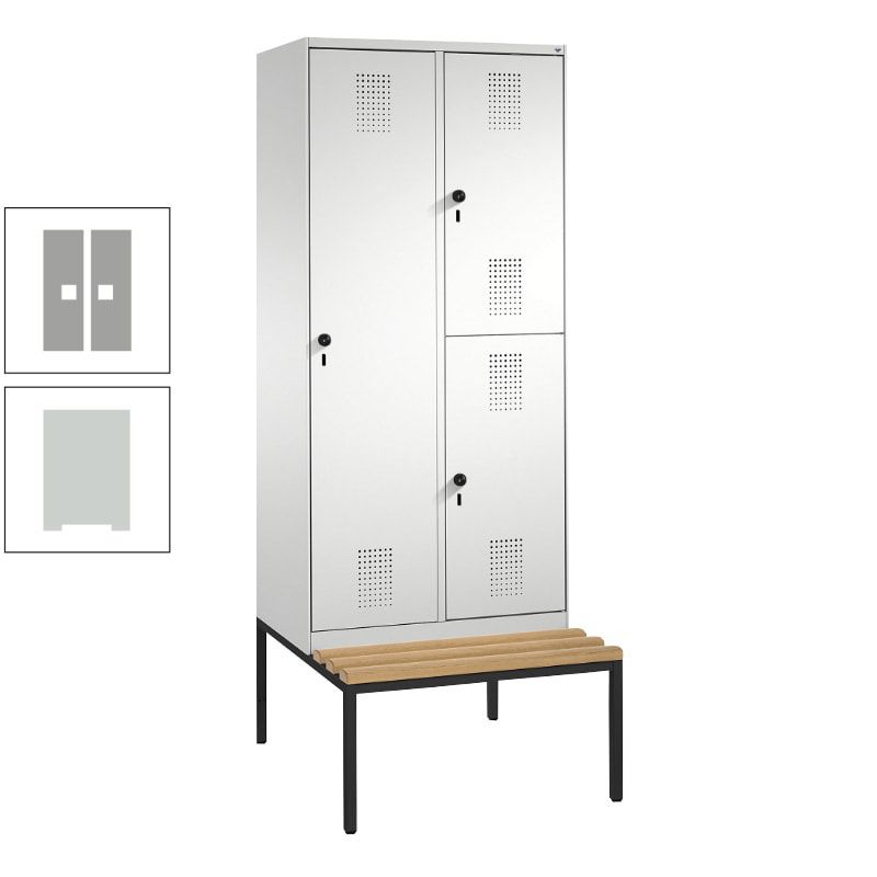 Garderobenschrank, Spind ein- und doppelstöckig Sitzbank, 2 Abteile, 3 Fächer, 2.090 x 800 x 500 mm (HxBxT), Front anthrazitgrau, Korpus anthrazitgrau