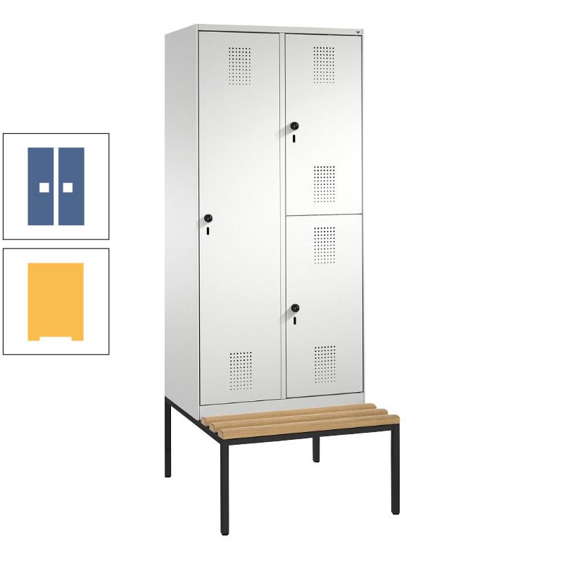 Garderobenschrank, Spind ein- und doppelstöckig Sitzbank, 2 Abteile, 3 Fächer, 2.090 x 800 x 500 mm (HxBxT), Front anthrazitgrau, Korpus anthrazitgrau