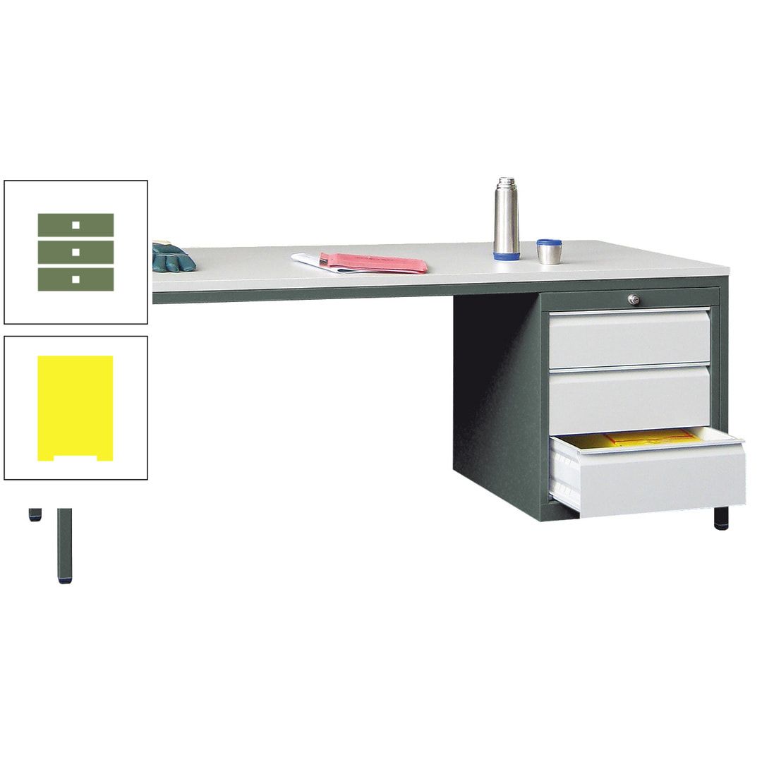 Meisterschreibtisch - 3 Schubladen 150 / 175 mm - 720 x 1.700 x 800 mm (HxBxT) - anthrazitgrau