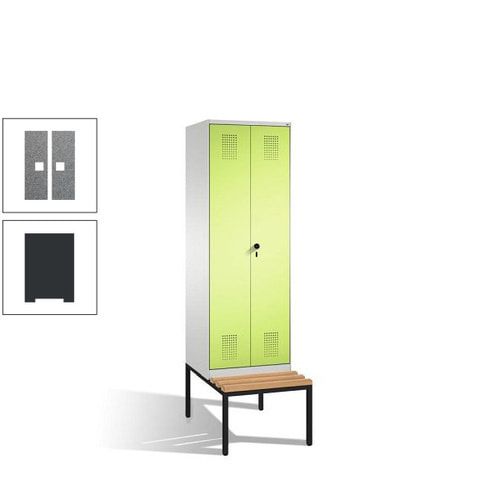 Doppel-Spind, Garderobenschrank, Buche Sitzbank untergebaut, 2 Abteile a 300 mm, Korpus anthrazitgrau, Tür anthrazitgrau, 2.090 x 600 x 815 mm (HxBxT)