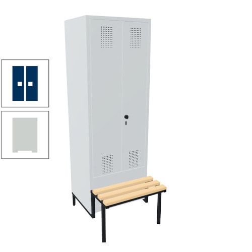 Doppel-Spind, Garderobenschrank, Buche Sitzbank integriert, 2 Abteile a 400 mm, Korpus anthrazitgrau, Tür anthrazitgrau, 1.850 x 800 x 815 mm (HxBxT)