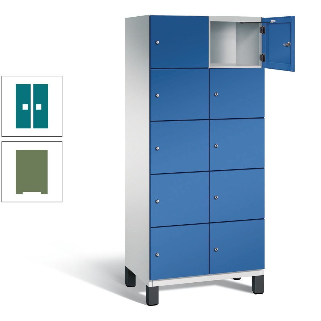 Fächerschrank, Stahlschrank, 10 Fächer, Türöffnungsbegrenzer, Füße, 1.980 x 800 x 525 mm (HxBxT), Korpus anthrazitgrau, Front anthrazitgrau