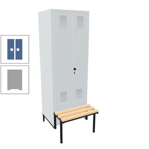 Doppel-Spind, Garderobenschrank, Buche Sitzbank integriert, 2 Abteile a 400 mm, Korpus anthrazitgrau, Tür anthrazitgrau, 1.850 x 800 x 815 mm (HxBxT)
