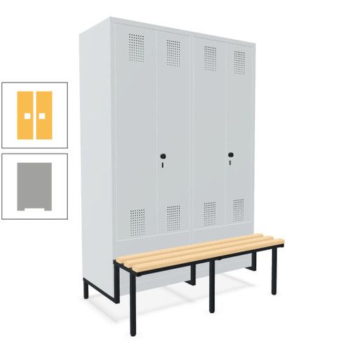 Doppel-Spind, Garderobenschrank, Buche Sitzbank integriert, 4 Abteile 300 mm, Korpus anthrazitgrau, Tür anthrazitgrau, 1.850 x 1.200 x 815 mm (HxBxT)